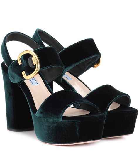 Velvet Platform Sandals By Prada 